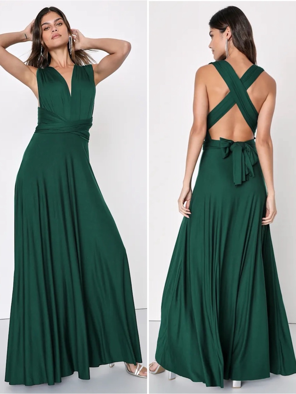 Lulus Tricks of the Trade Convertible Maxi Dress Forest Green Size Small